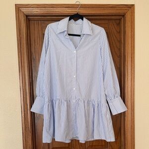 Sunday Up Blue and White Striped Button-Up Dress